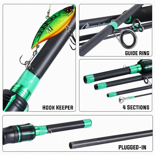 Canne à pêche fibre de verre 180 cm – Spinning & Baitcasting 4 sections