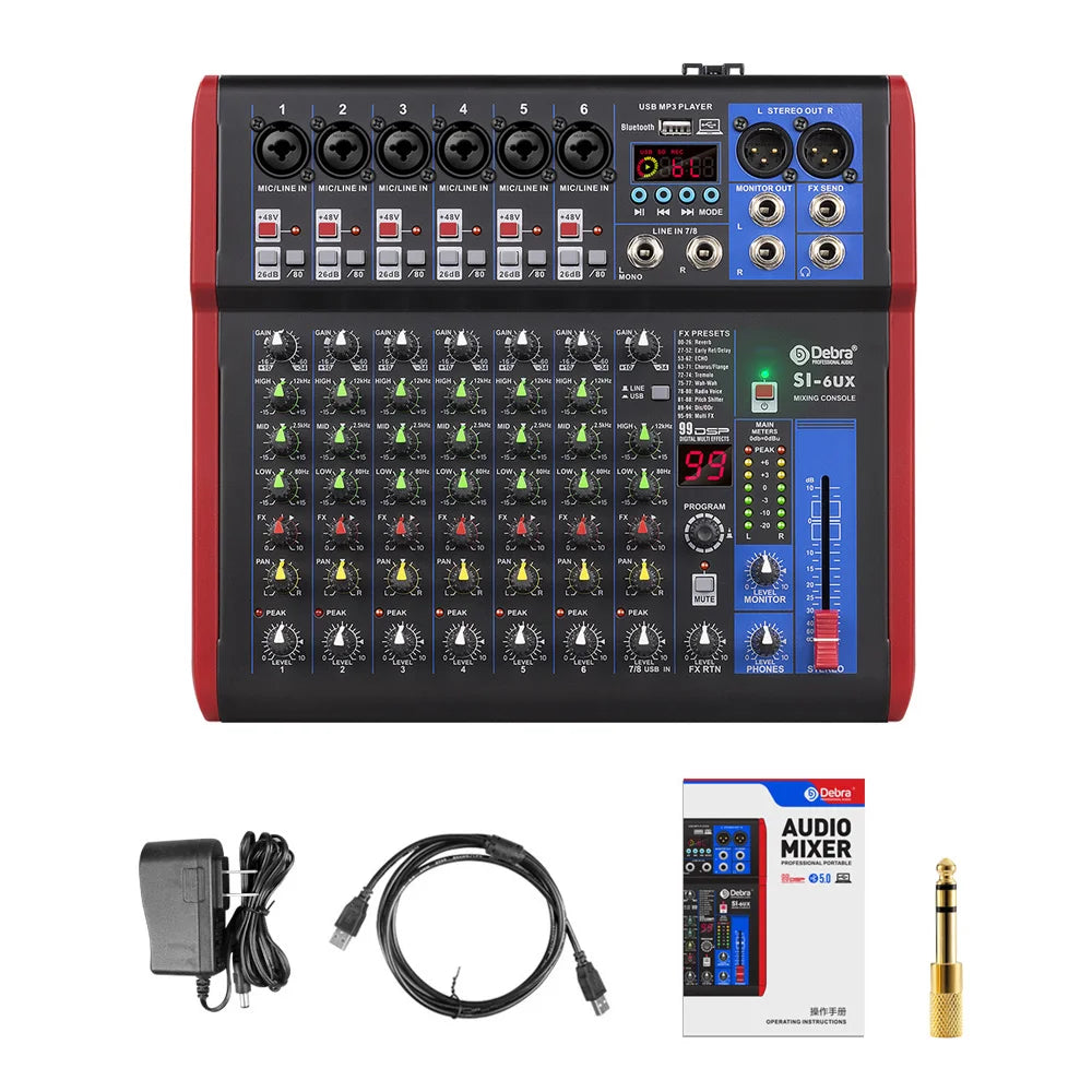 IKGE SI-UX – Table de Mixage DJ Portable Bluetooth 5.0, 99 Effets DSP, USB, 4/6/8 Canaux