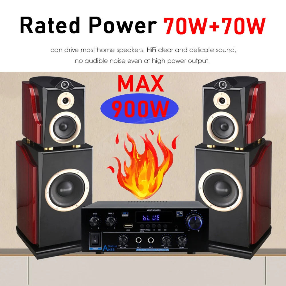 Woopker AK35 / AK45 / AK45 Pro / AK55 – Amplificateur Numérique Bluetooth 2 Canaux HiFi | FM · USB | Maison · Voiture · Karaoké
