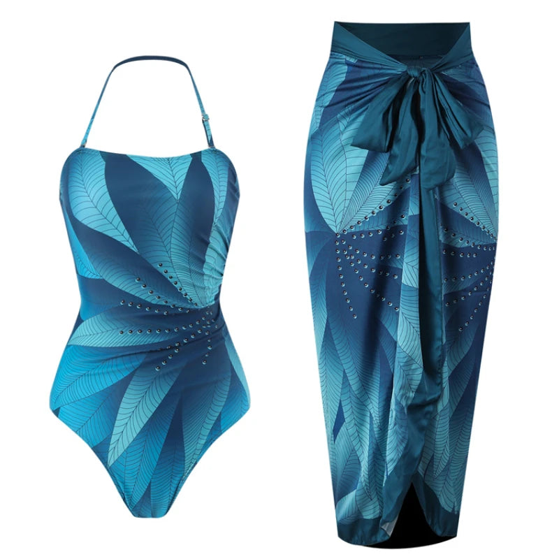 Maillot de Bain Une Pièce Femme – Slim Imprimé, Taille Haute & Col Frontal | Ventre Couvert, Nouveau
