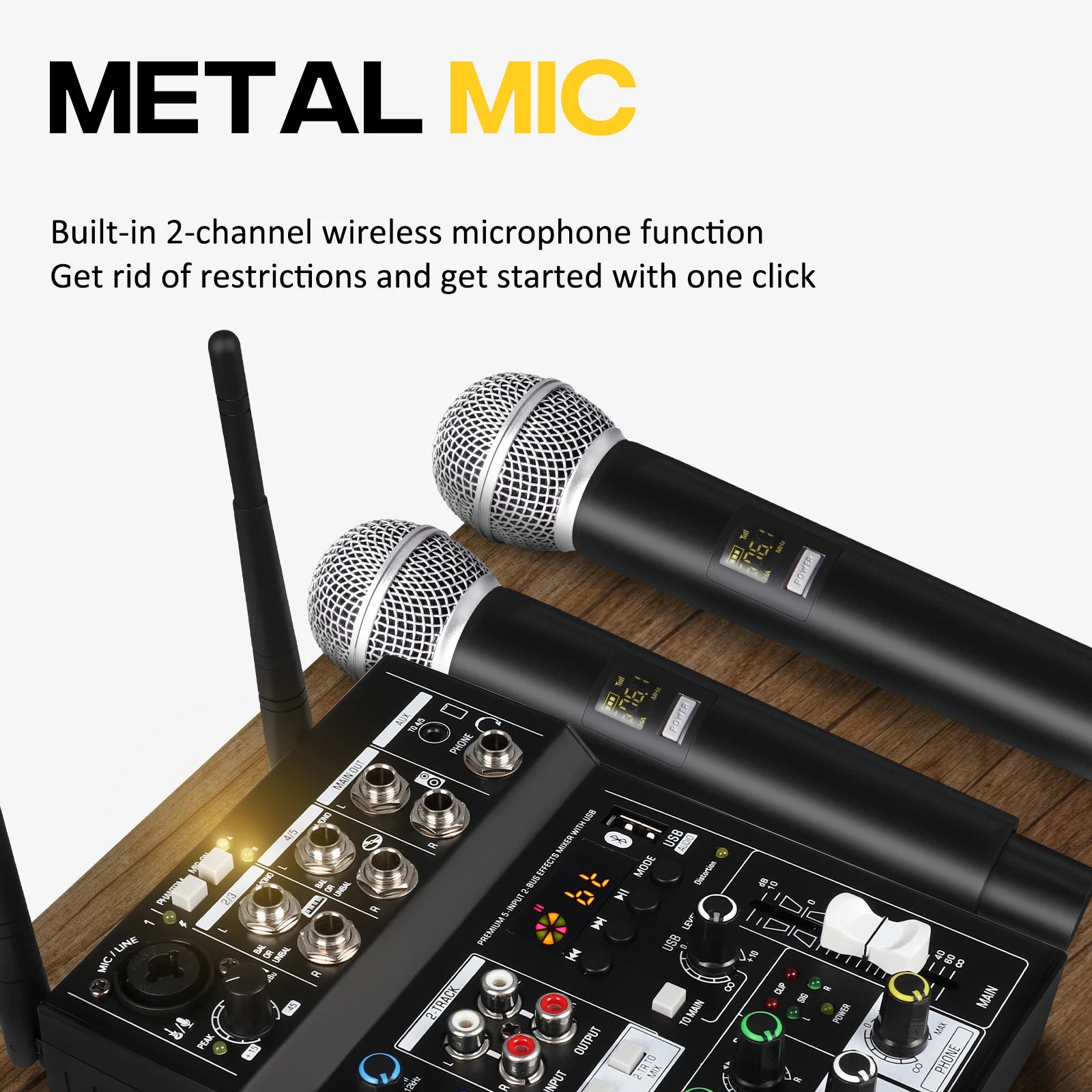 G-MARK STUDIO 4 – Console de Mixage DJ 4 Canaux Bluetooth, 2 Micros Sans Fil UHF, 48V, USB