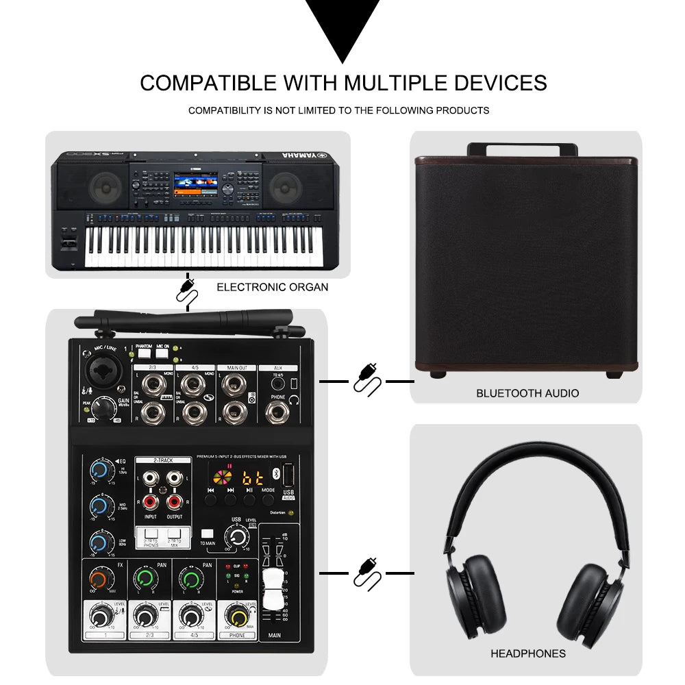 G-MARK STUDIO 4 – Console de Mixage DJ 4 Canaux Bluetooth, 2 Micros Sans Fil UHF, 48V, USB