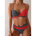 Bikini Deux Pièces Sexy 2026 – Imprimé Pois & Blocs de Couleur | Plage, Vacances & Sources Chaudes