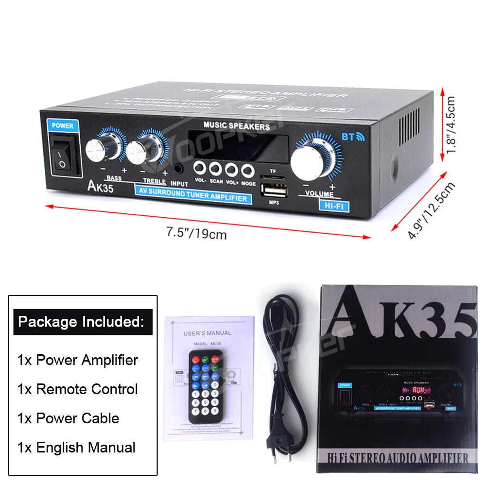 Woopker AK35 / AK45 / AK45 Pro / AK55 – Amplificateur Numérique Bluetooth 2 Canaux HiFi | FM · USB | Maison · Voiture · Karaoké
