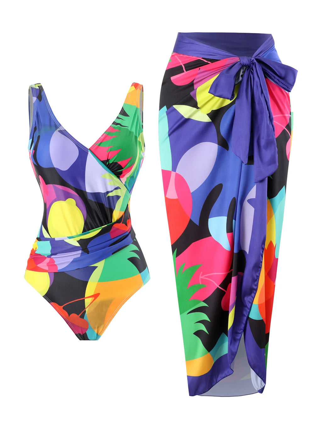 Maillot de Bain Une Pièce Femme – Slim Imprimé, Taille Haute & Col Frontal | Ventre Couvert, Nouveau