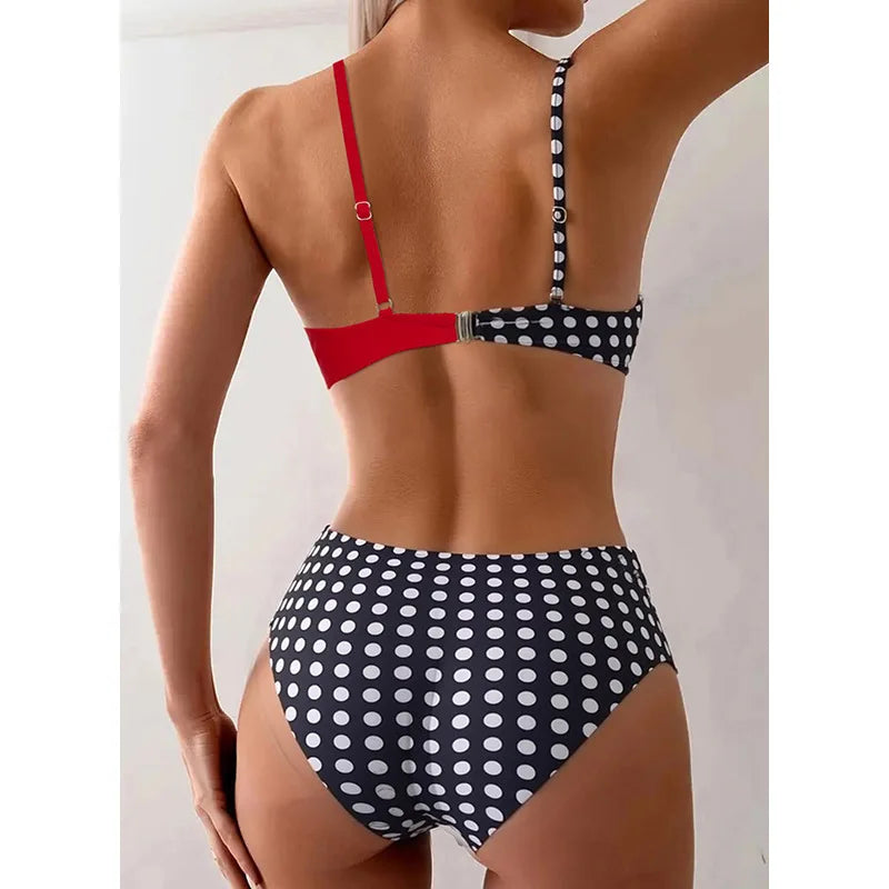 Bikini Deux Pièces Sexy 2026 – Imprimé Pois & Blocs de Couleur | Plage, Vacances & Sources Chaudes