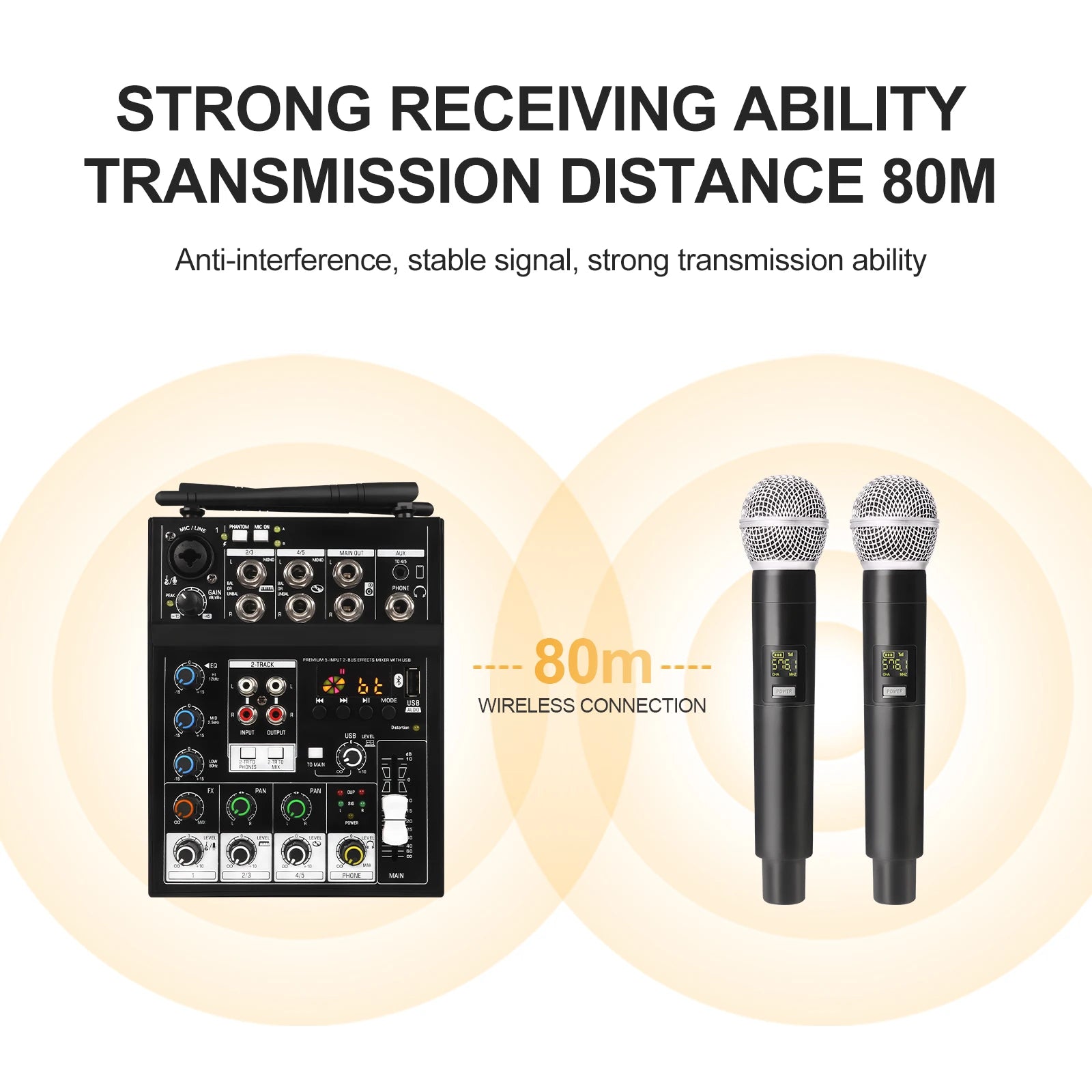 G-MARK STUDIO 4 – Console de Mixage DJ 4 Canaux Bluetooth, 2 Micros Sans Fil UHF, 48V, USB