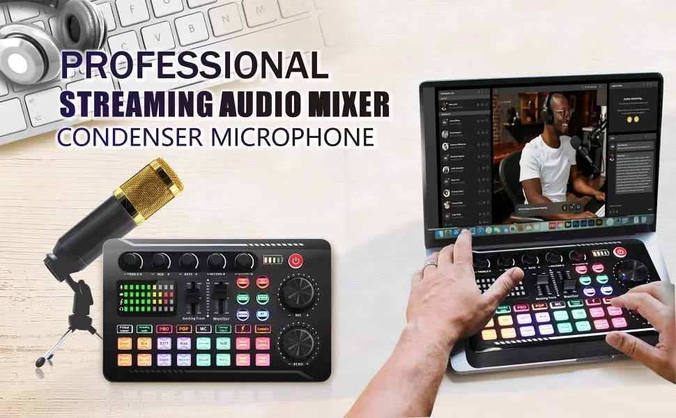 TisNite F998 – Kit Carte Son USB + Micro à Condensateur, Mixage Vocal Live, Studio & Streaming