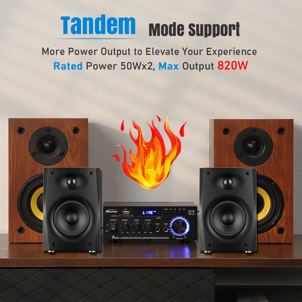 Woopker AK35 / AK45 / AK45 Pro / AK55 – Amplificateur Numérique Bluetooth 2 Canaux HiFi | FM · USB | Maison · Voiture · Karaoké