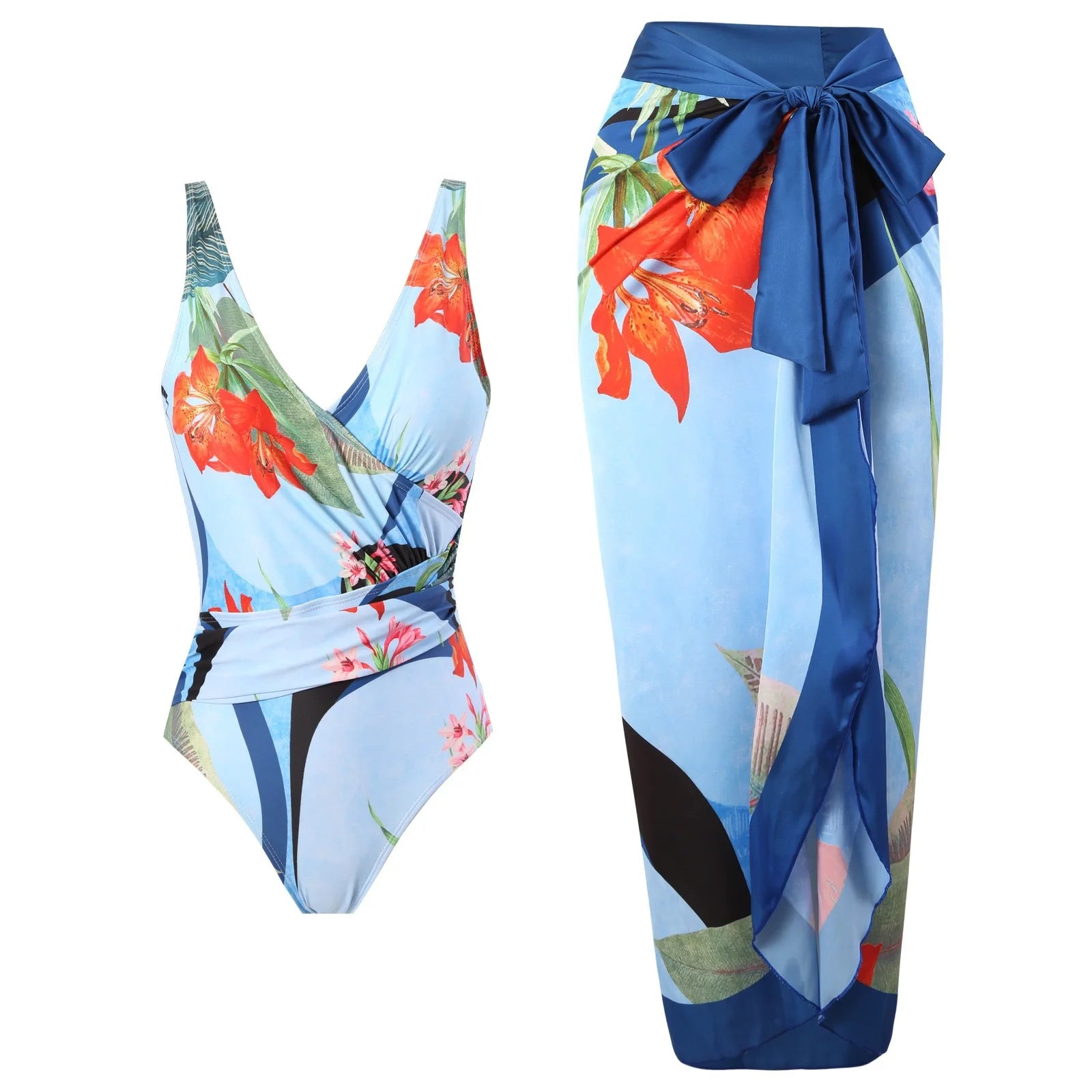 Maillot de Bain Une Pièce Femme – Slim Imprimé, Taille Haute & Col Frontal | Ventre Couvert, Nouveau