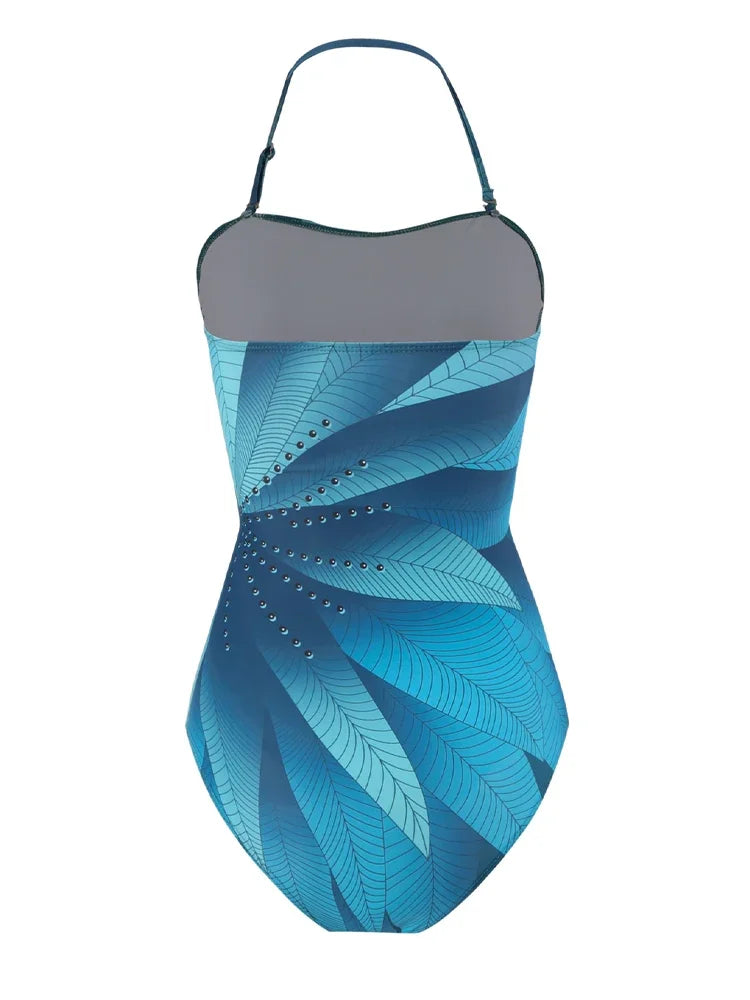 Maillot de Bain Une Pièce Femme – Slim Imprimé, Taille Haute & Col Frontal | Ventre Couvert, Nouveau