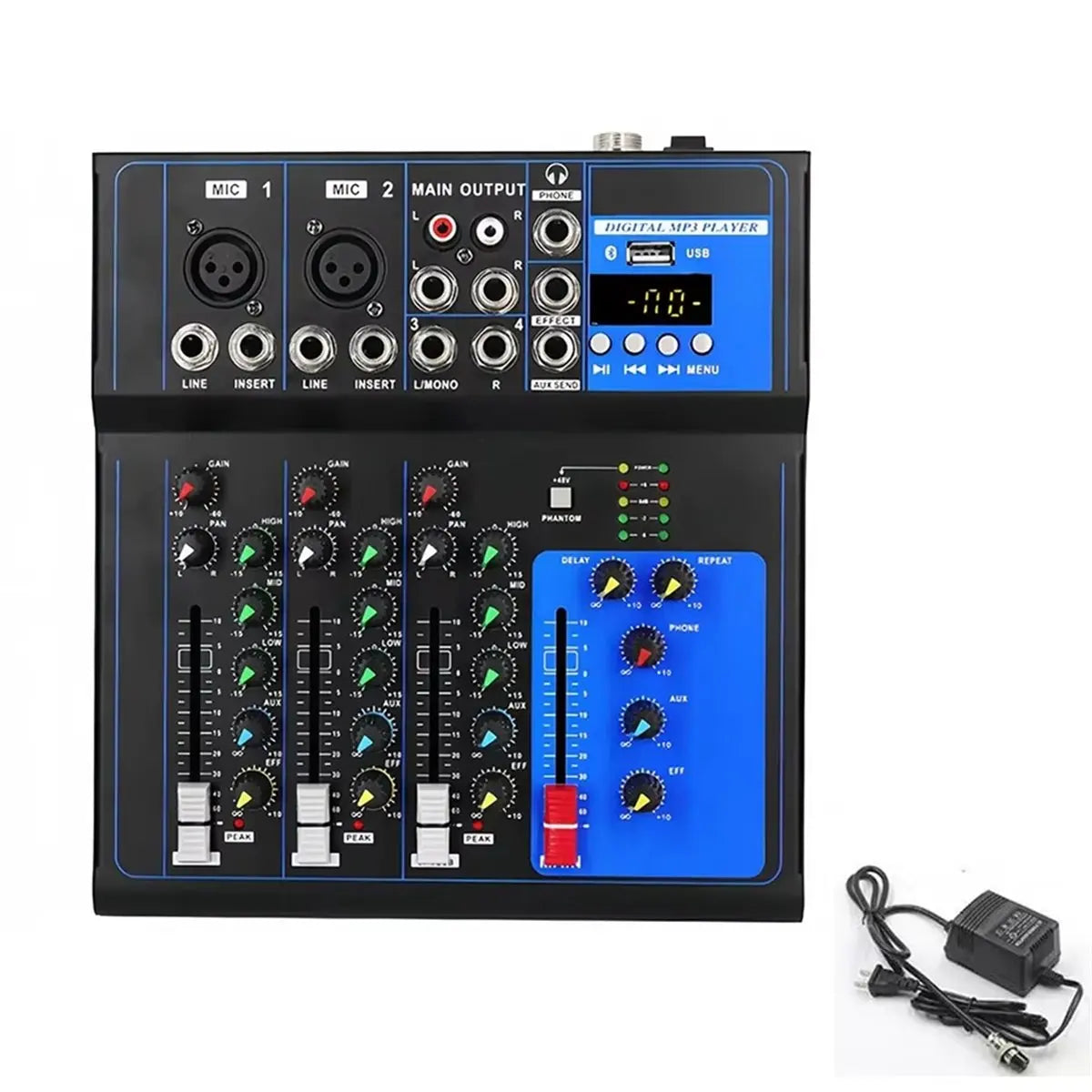 AIMA – Console de Mixage DJ 4 Canaux, USB MP3, 12V, Enregistrement PC, Prise US
