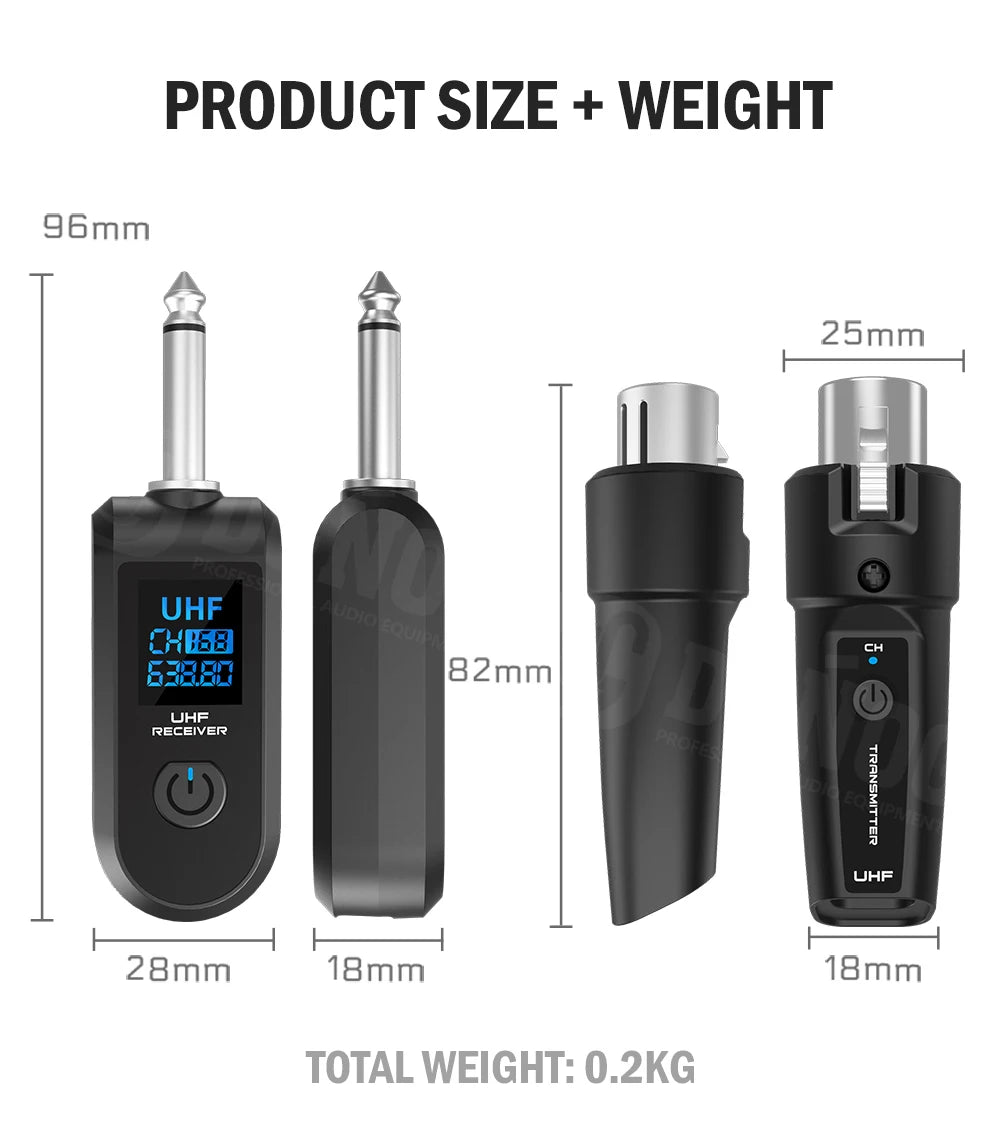 DGNOG – Système Micro Sans Fil UHF XLR, Émetteur-Récepteur pour Micro Dynamique & Guitare