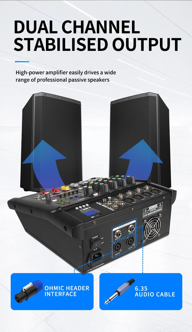 JIY 402D – Table de Mixage DJ 4 Canaux 500W Bluetooth, Numérique, Scène & PC