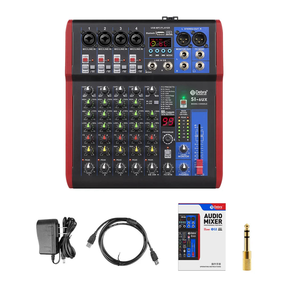 IKGE SI-UX – Table de Mixage DJ Portable Bluetooth 5.0, 99 Effets DSP, USB, 4/6/8 Canaux
