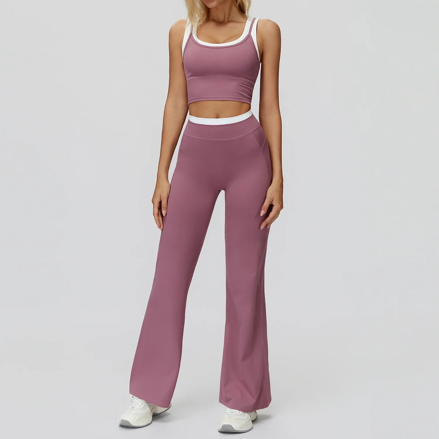 Ensemble Yoga 2 Pièces Color Block Femme – Soutien-Gorge Sport & Legging Taille Haute | Fitness & Gym