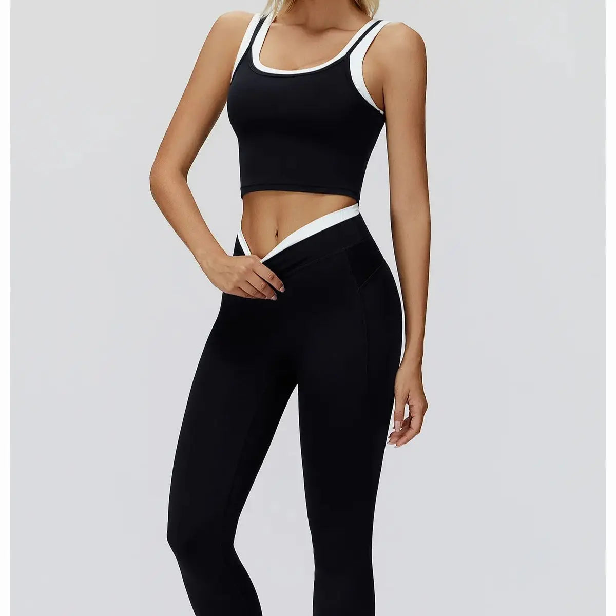 Ensemble Yoga 2 Pièces Color Block Femme – Soutien-Gorge Sport & Legging Taille Haute | Fitness & Gym
