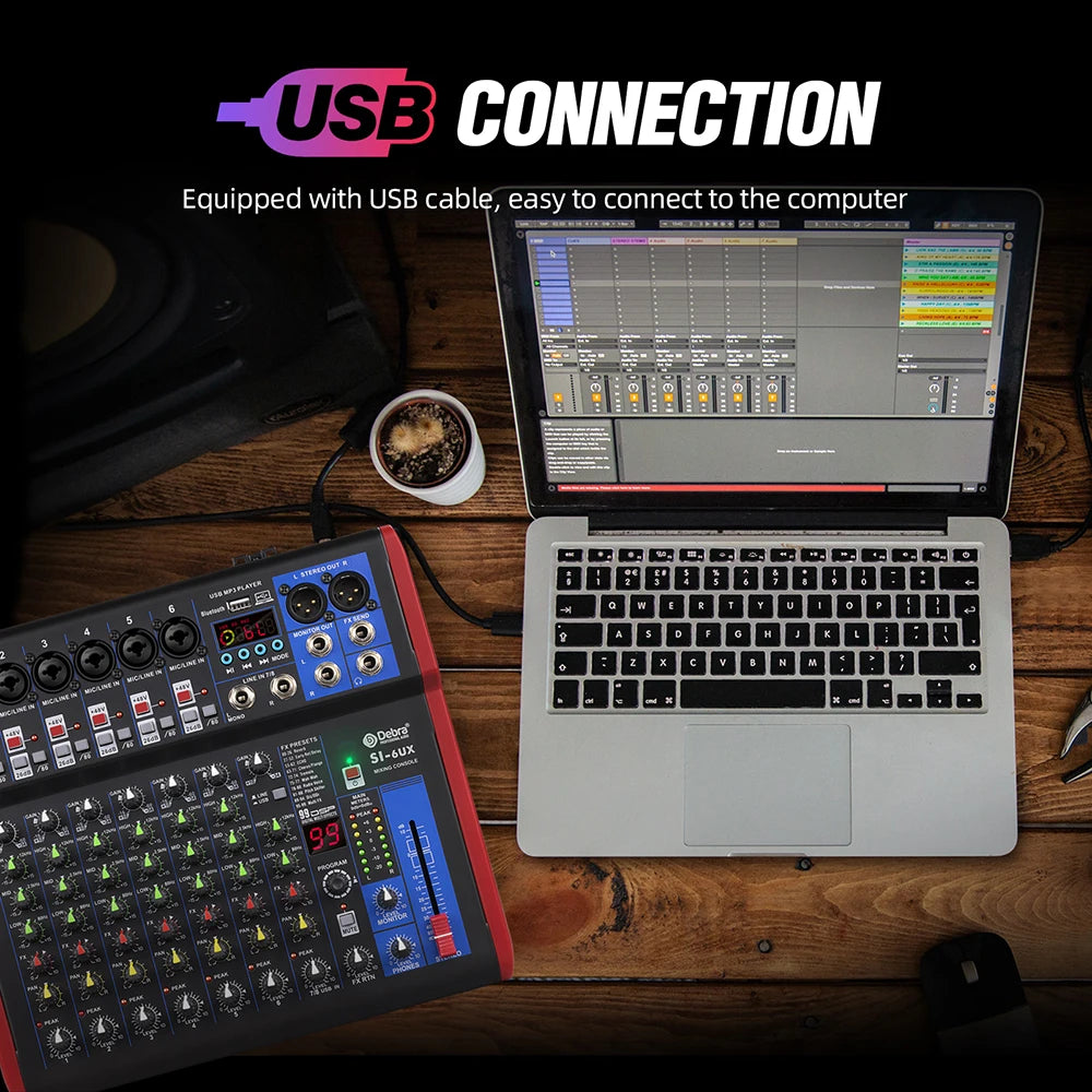 IKGE SI-UX – Table de Mixage DJ Portable Bluetooth 5.0, 99 Effets DSP, USB, 4/6/8 Canaux