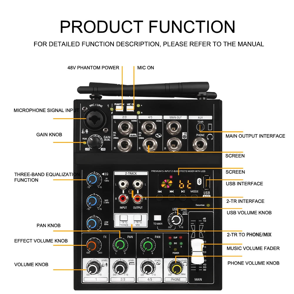 G-MARK STUDIO 4 – Console de Mixage DJ 4 Canaux Bluetooth, 2 Micros Sans Fil UHF, 48V, USB