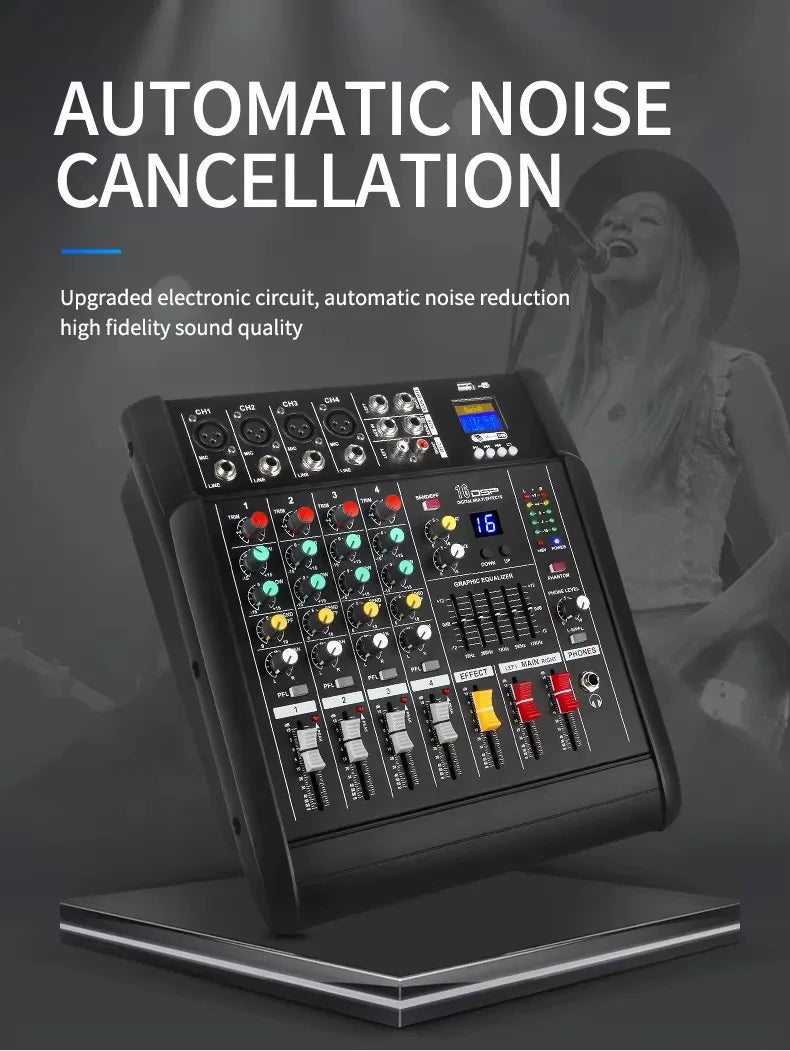 JIY 402D – Table de Mixage DJ 4 Canaux 500W Bluetooth, Numérique, Scène & PC