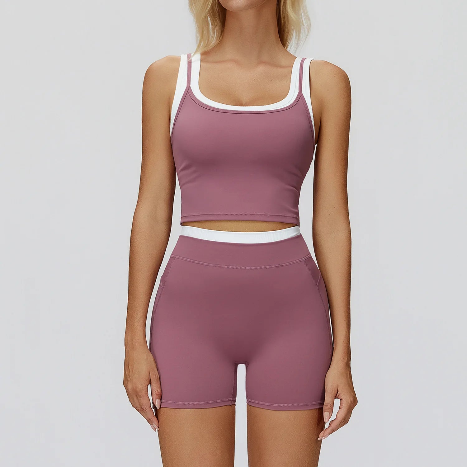 Ensemble Yoga 2 Pièces Color Block Femme – Soutien-Gorge Sport & Legging Taille Haute | Fitness & Gym