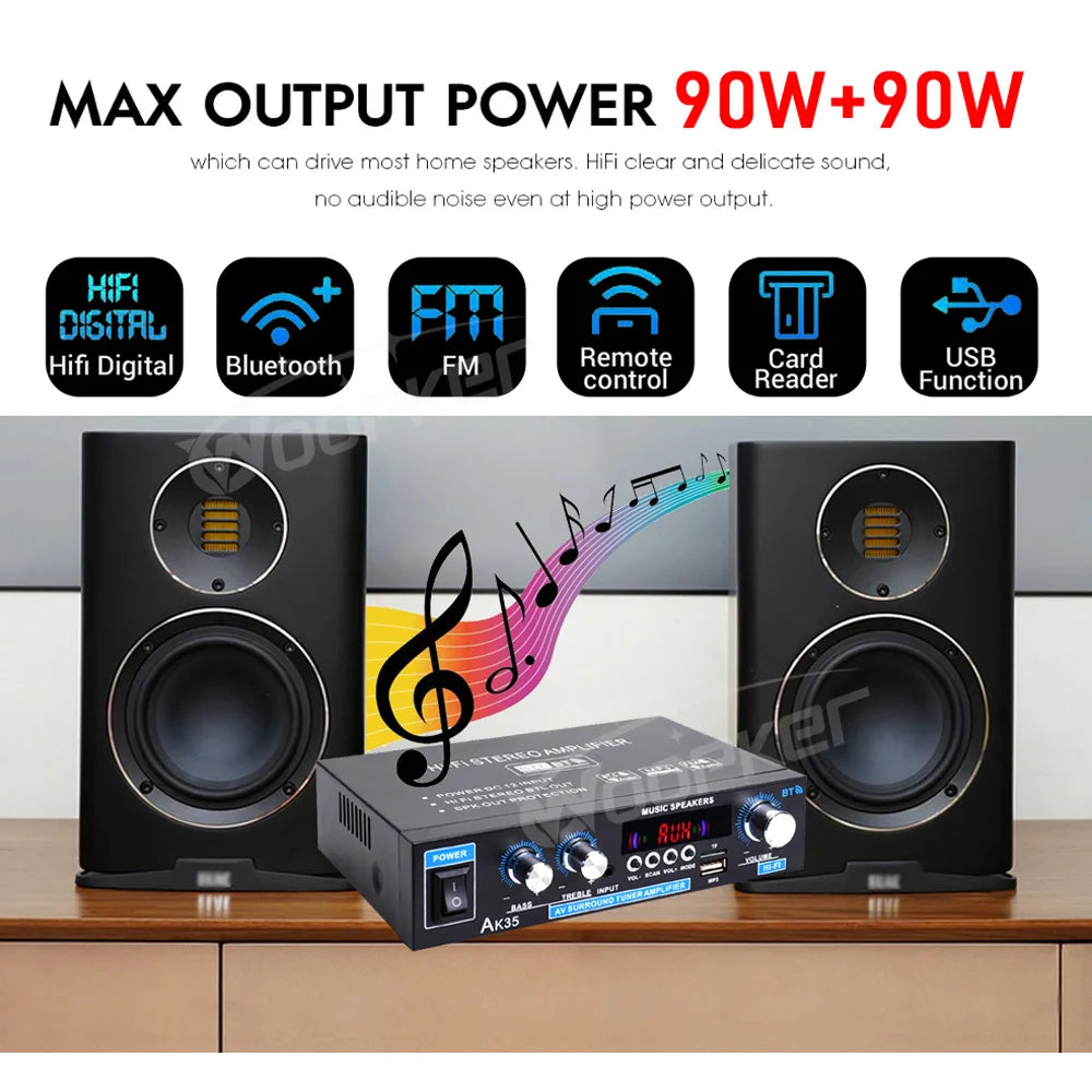 Woopker AK35 / AK45 / AK45 Pro / AK55 – Amplificateur Numérique Bluetooth 2 Canaux HiFi | FM · USB | Maison · Voiture · Karaoké