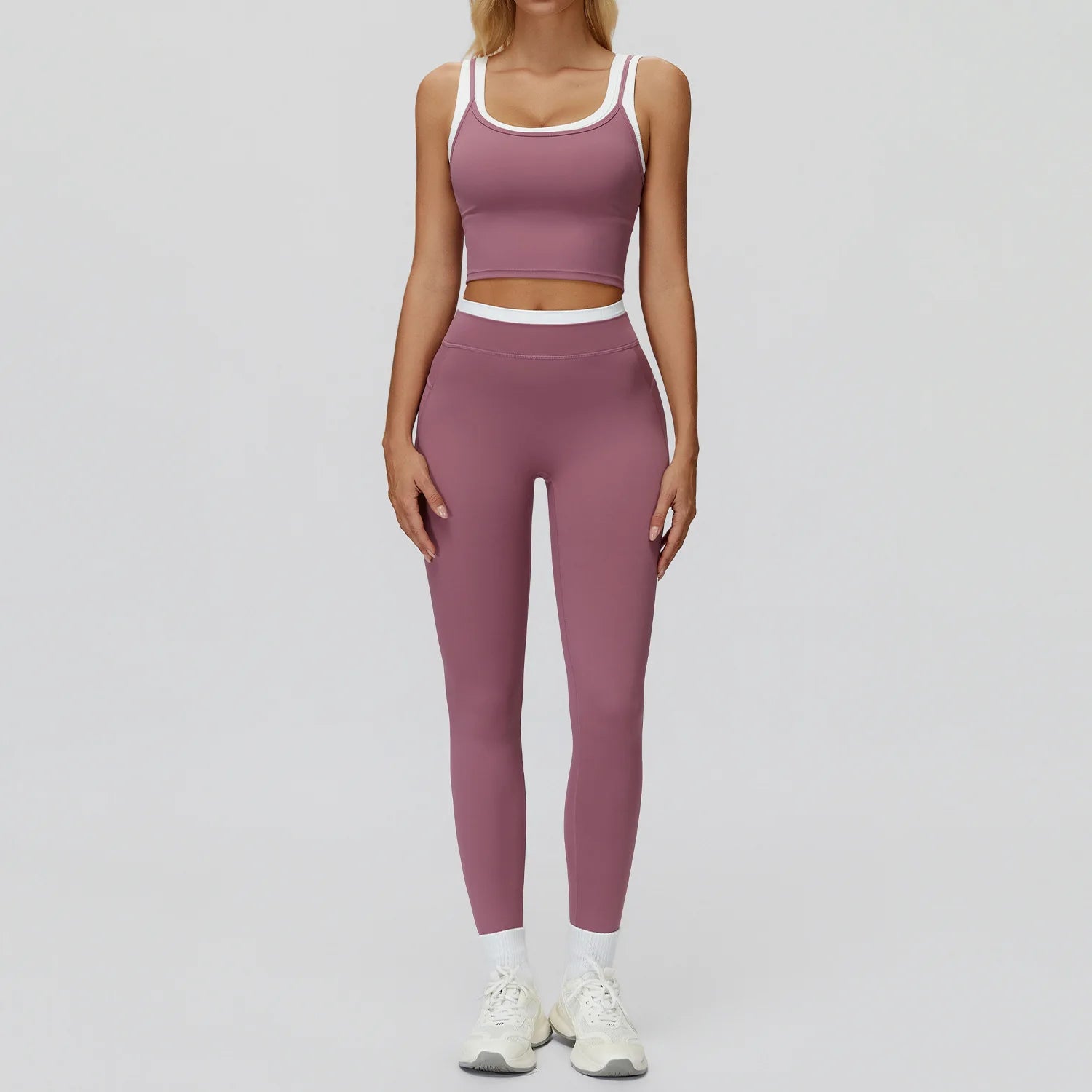 Ensemble Yoga 2 Pièces Color Block Femme – Soutien-Gorge Sport & Legging Taille Haute | Fitness & Gym