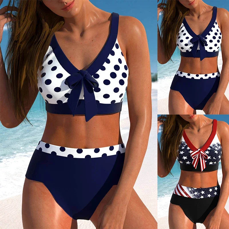 Tankini Deux Pièces Imprimé à Pois Bleus – Maillot de Bain Femme Grande Taille S-6XL | Plage & Vacances