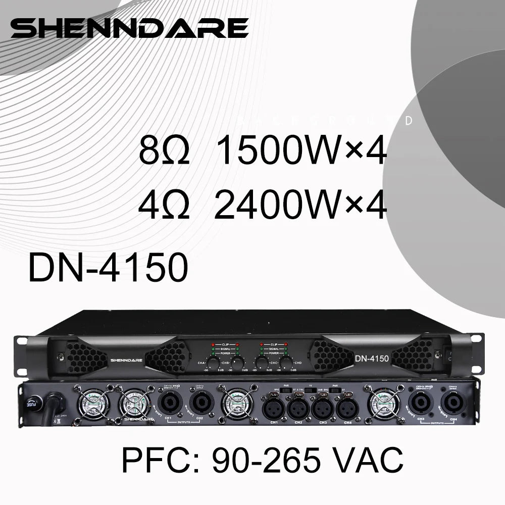 Shenndare DN-2100/DN-4100 – Ampli Puissance Classe D 1U, 2/4 Canaux, jusqu’à 4×1800W, Line Array DJ Scène KTV