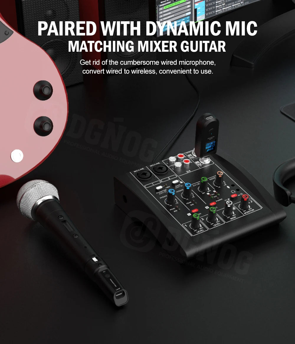 DGNOG – Système Micro Sans Fil UHF XLR, Émetteur-Récepteur pour Micro Dynamique & Guitare