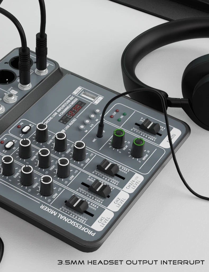 AOIEUUAI – Table de Mixage 4 Canaux Bluetooth, 48V Alimentation Fantôme, USB, Studio & Karaoké