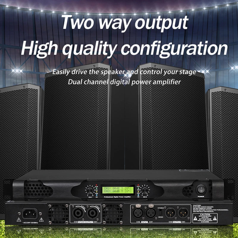 NILUNWEI DGA-19 – Amplificateur de Puissance Numérique 1U 2×600W, 2 Canaux, Scène & DJ