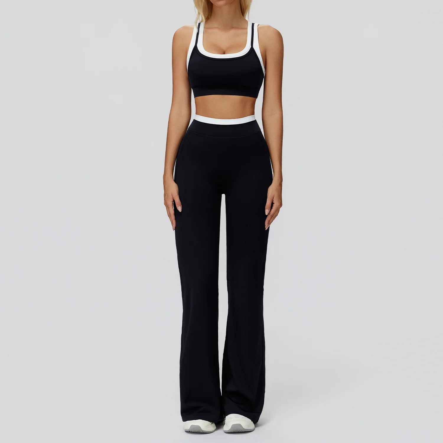 Ensemble Yoga 2 Pièces Color Block Femme – Soutien-Gorge Sport & Legging Taille Haute | Fitness & Gym