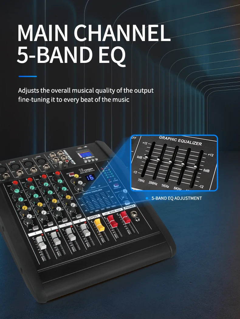 JIY 402D – Table de Mixage DJ 4 Canaux 500W Bluetooth, Numérique, Scène & PC