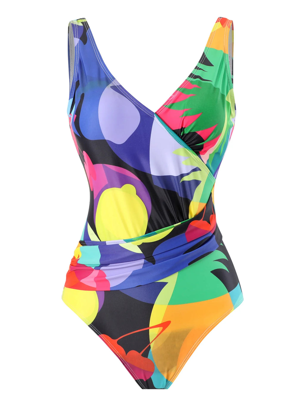 Maillot de Bain Une Pièce Femme – Slim Imprimé, Taille Haute & Col Frontal | Ventre Couvert, Nouveau