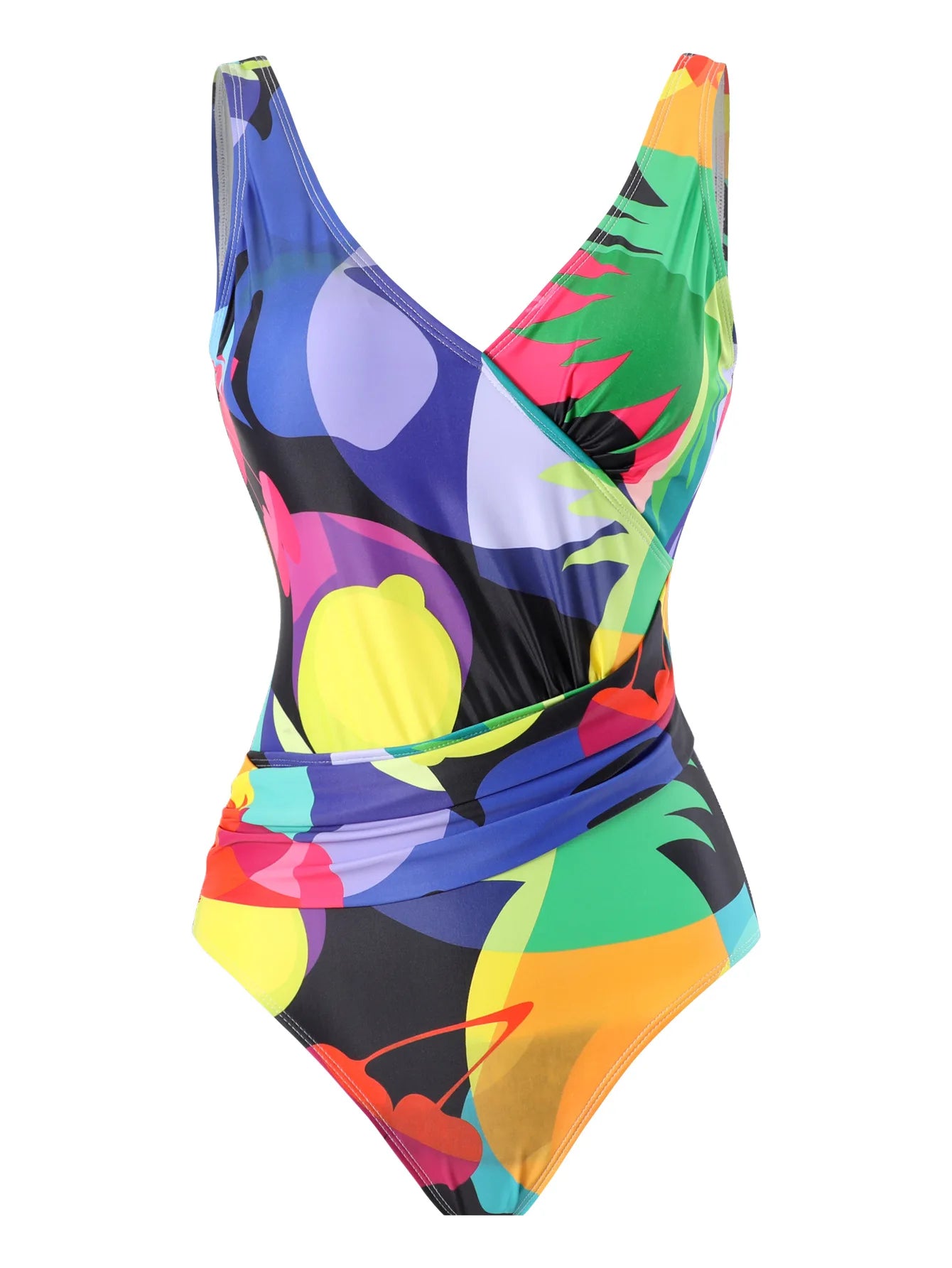 Maillot de Bain Une Pièce Femme – Slim Imprimé, Taille Haute & Col Frontal | Ventre Couvert, Nouveau