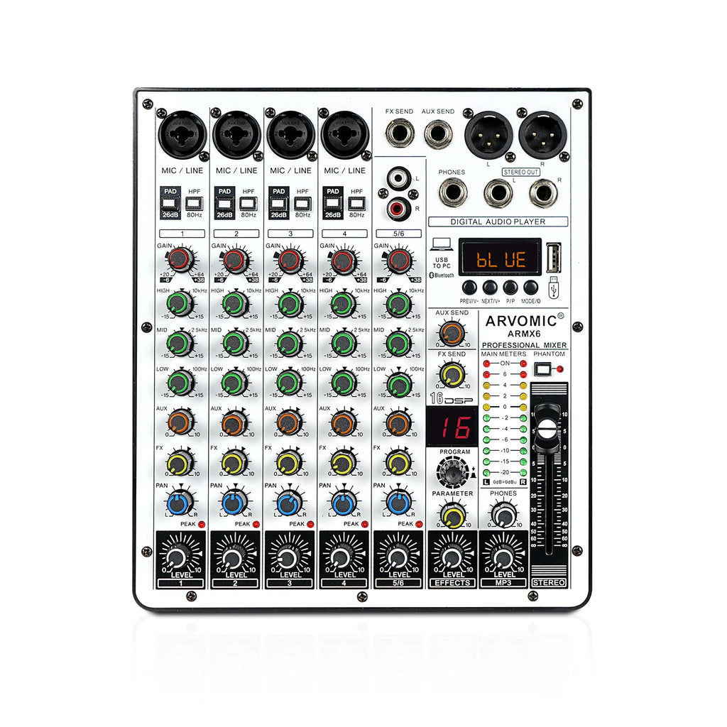 MELONARE ARMX-6 – Table de Mixage DJ 6 Canaux, Bluetooth, USB, 16 Effets DSP, EQ 3 Bandes