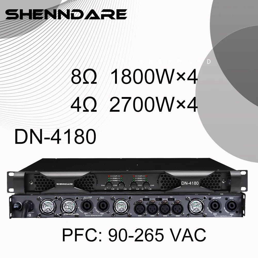 Shenndare DN-2100/DN-4100 – Ampli Puissance Classe D 1U, 2/4 Canaux, jusqu’à 4×1800W, Line Array DJ Scène KTV