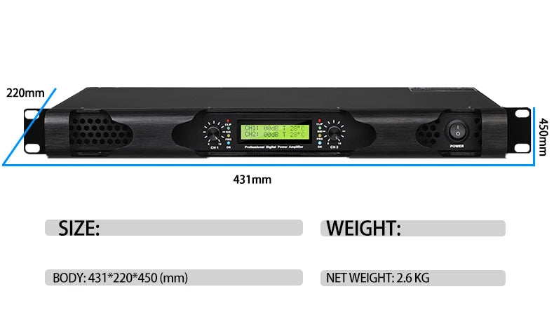 NILUNWEI DGA-19 – Amplificateur de Puissance Numérique 1U 2×600W, 2 Canaux, Scène & DJ