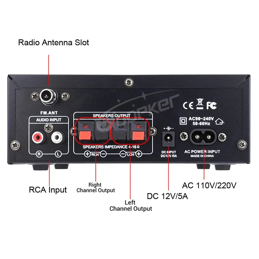 Woopker AK35 / AK45 / AK45 Pro / AK55 – Amplificateur Numérique Bluetooth 2 Canaux HiFi | FM · USB | Maison · Voiture · Karaoké