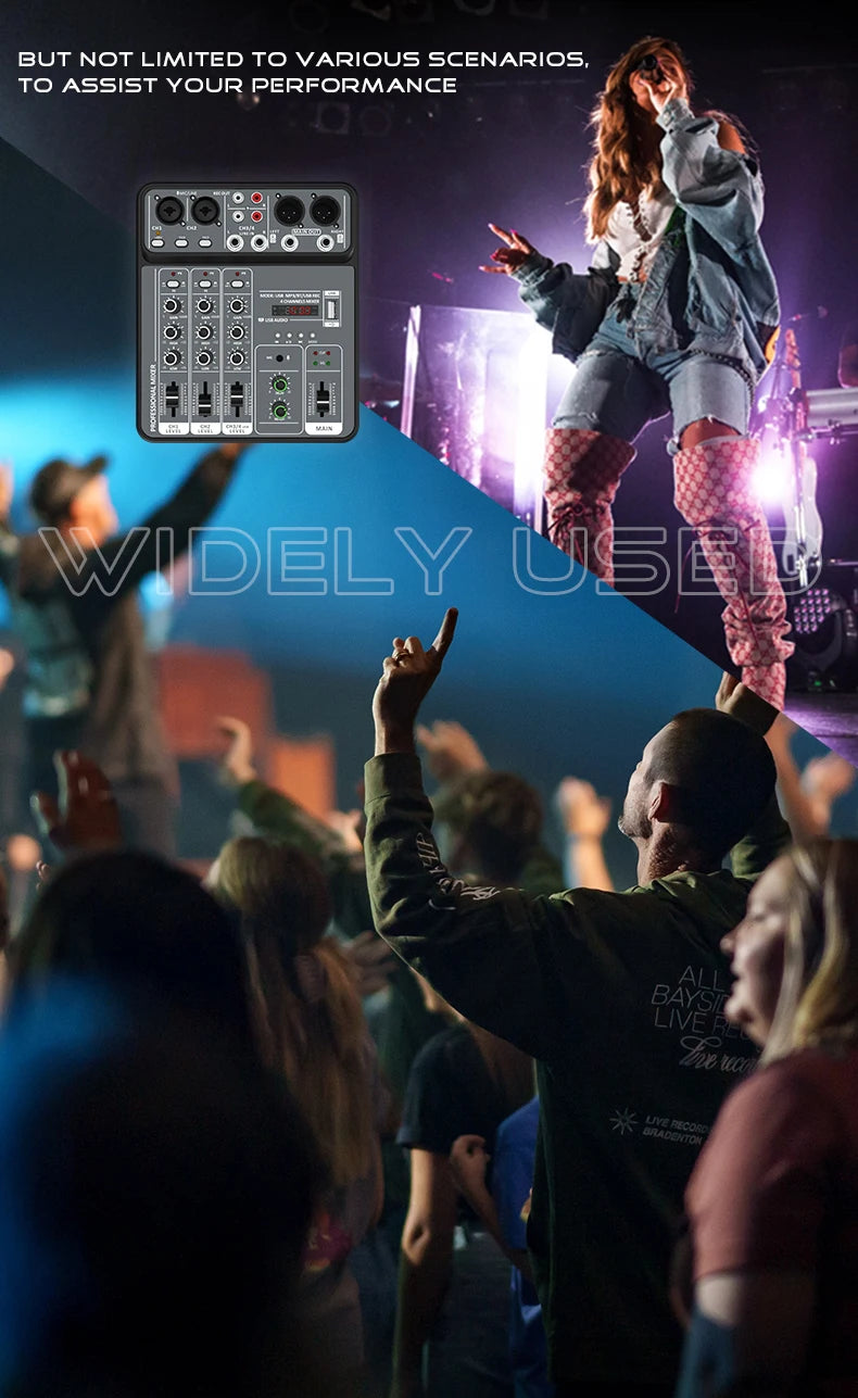 AOIEUUAI – Table de Mixage 4 Canaux Bluetooth, 48V Alimentation Fantôme, USB, Studio & Karaoké