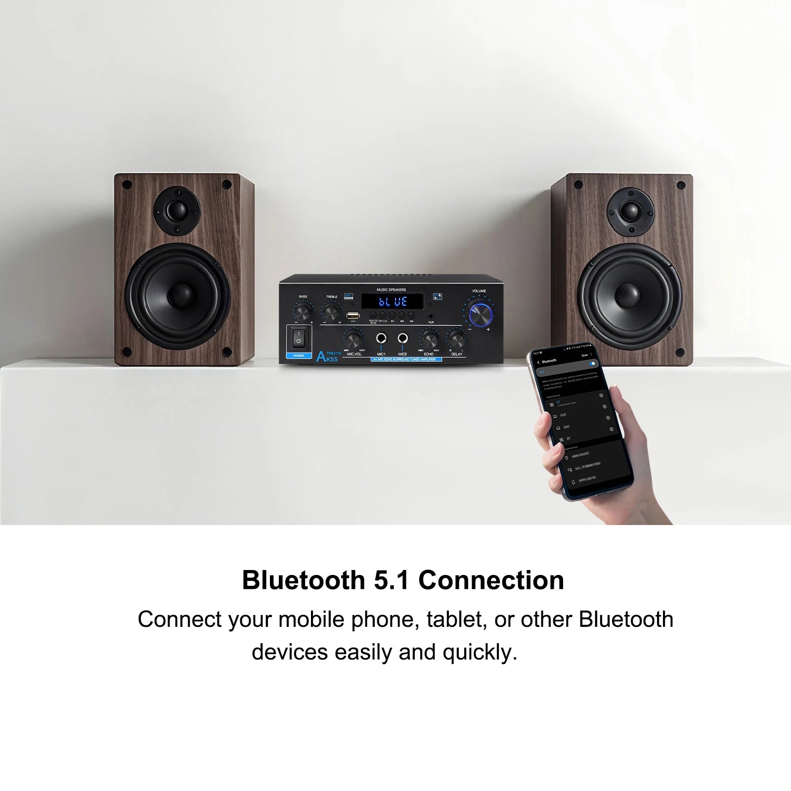 Woopker AK35 / AK45 / AK45 Pro / AK55 – Amplificateur Numérique Bluetooth 2 Canaux HiFi | FM · USB | Maison · Voiture · Karaoké