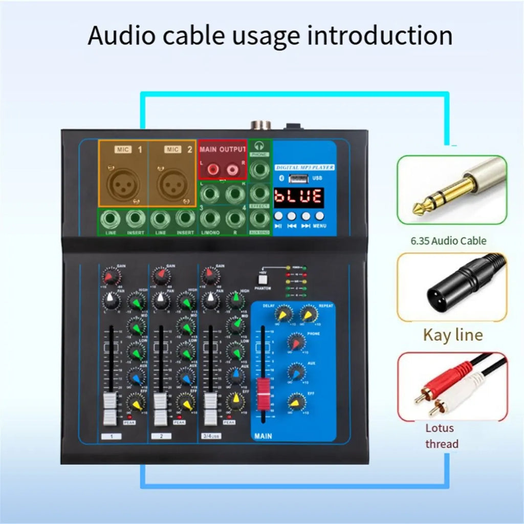 AIMA – Console de Mixage DJ 4 Canaux, USB MP3, 12V, Enregistrement PC, Prise US