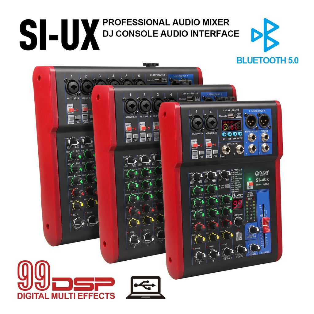 IKGE SI-UX – Table de Mixage DJ Portable Bluetooth 5.0, 99 Effets DSP, USB, 4/6/8 Canaux