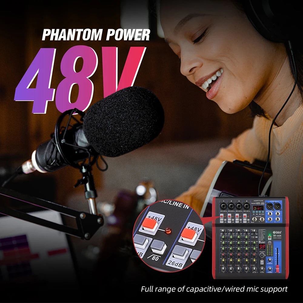 IKGE SI-UX – Table de Mixage DJ Portable Bluetooth 5.0, 99 Effets DSP, USB, 4/6/8 Canaux