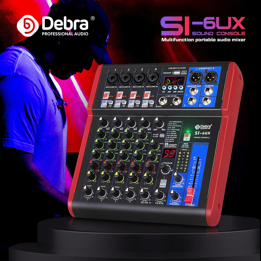 IKGE SI-UX – Table de Mixage DJ Portable Bluetooth 5.0, 99 Effets DSP, USB, 4/6/8 Canaux