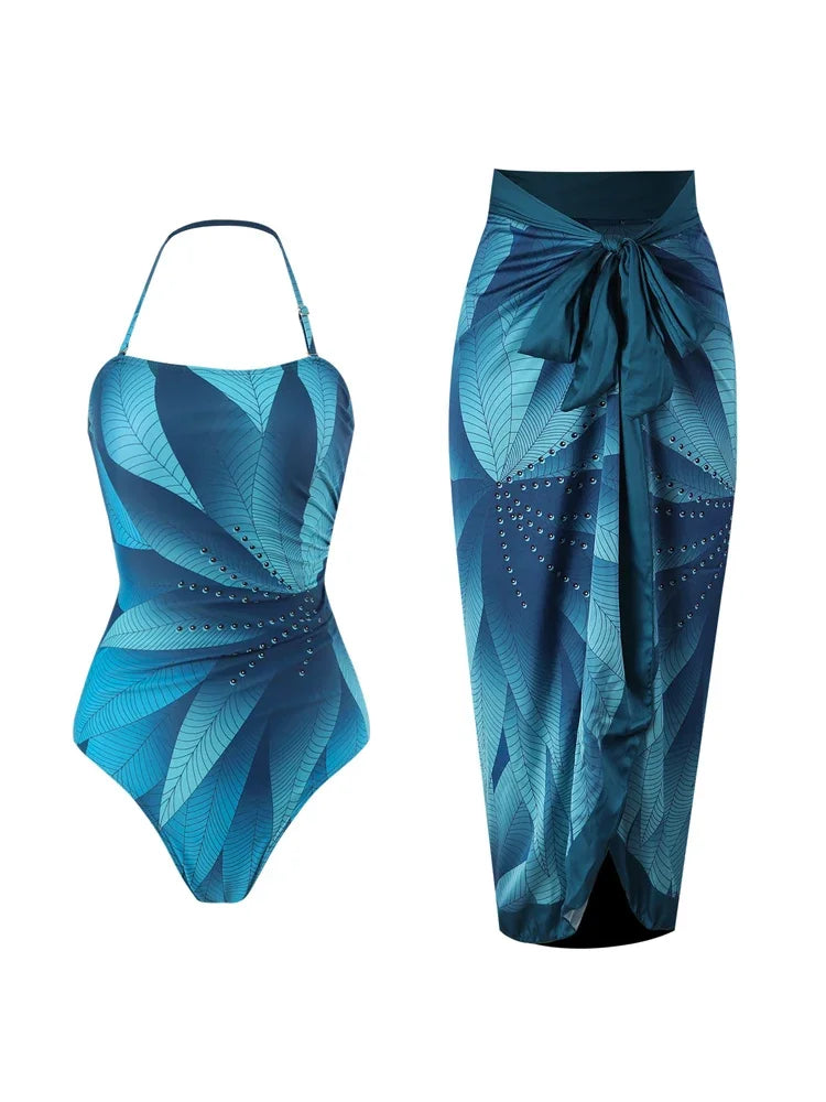Maillot de Bain Une Pièce Femme – Slim Imprimé, Taille Haute & Col Frontal | Ventre Couvert, Nouveau