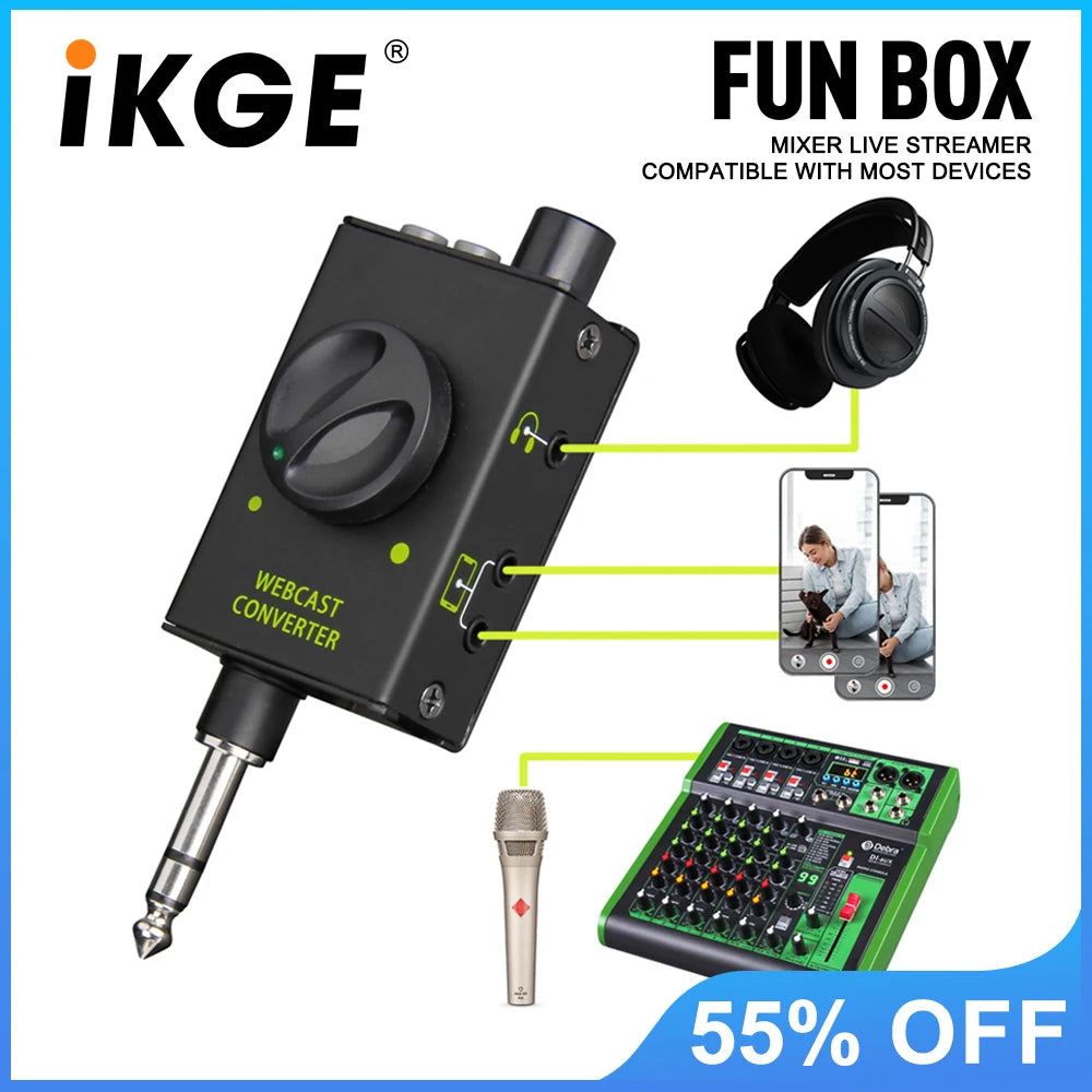 IKGE FUNBOX – Adaptateur de Mixage DJ Live, Smartphone, PC & Laptop, Karaoké & Enregistrement