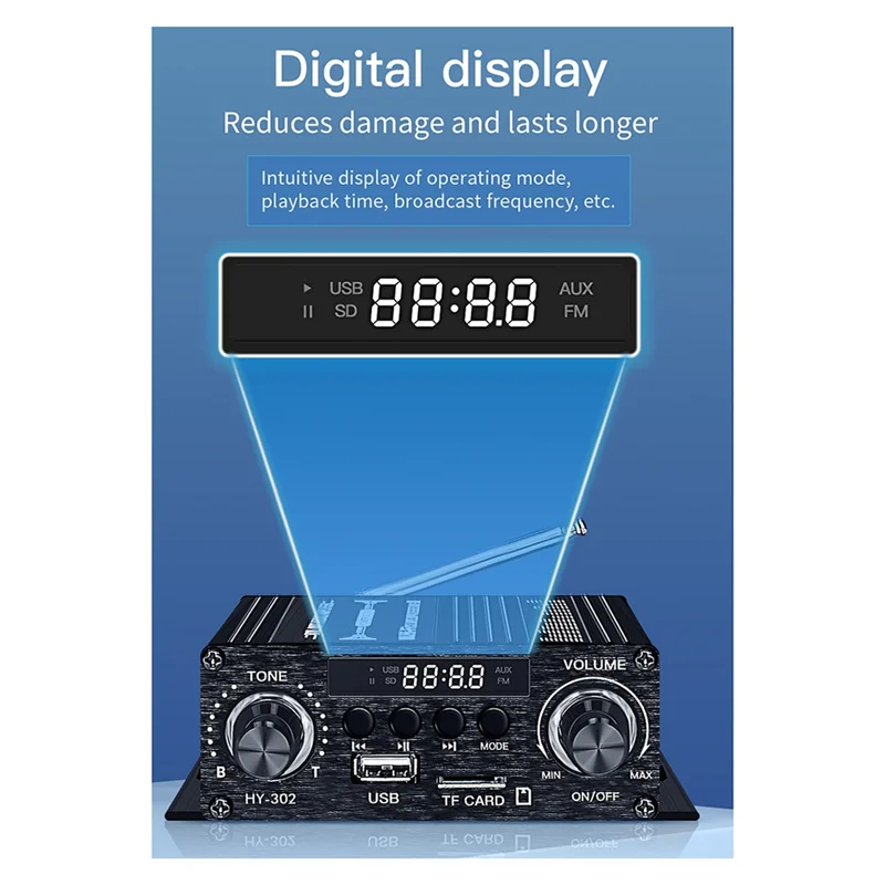 MEOF – Mini Amplificateur Bluetooth 5.0 2 Canaux Hi-Fi 12V, Récepteur FM USB Maison & Voiture