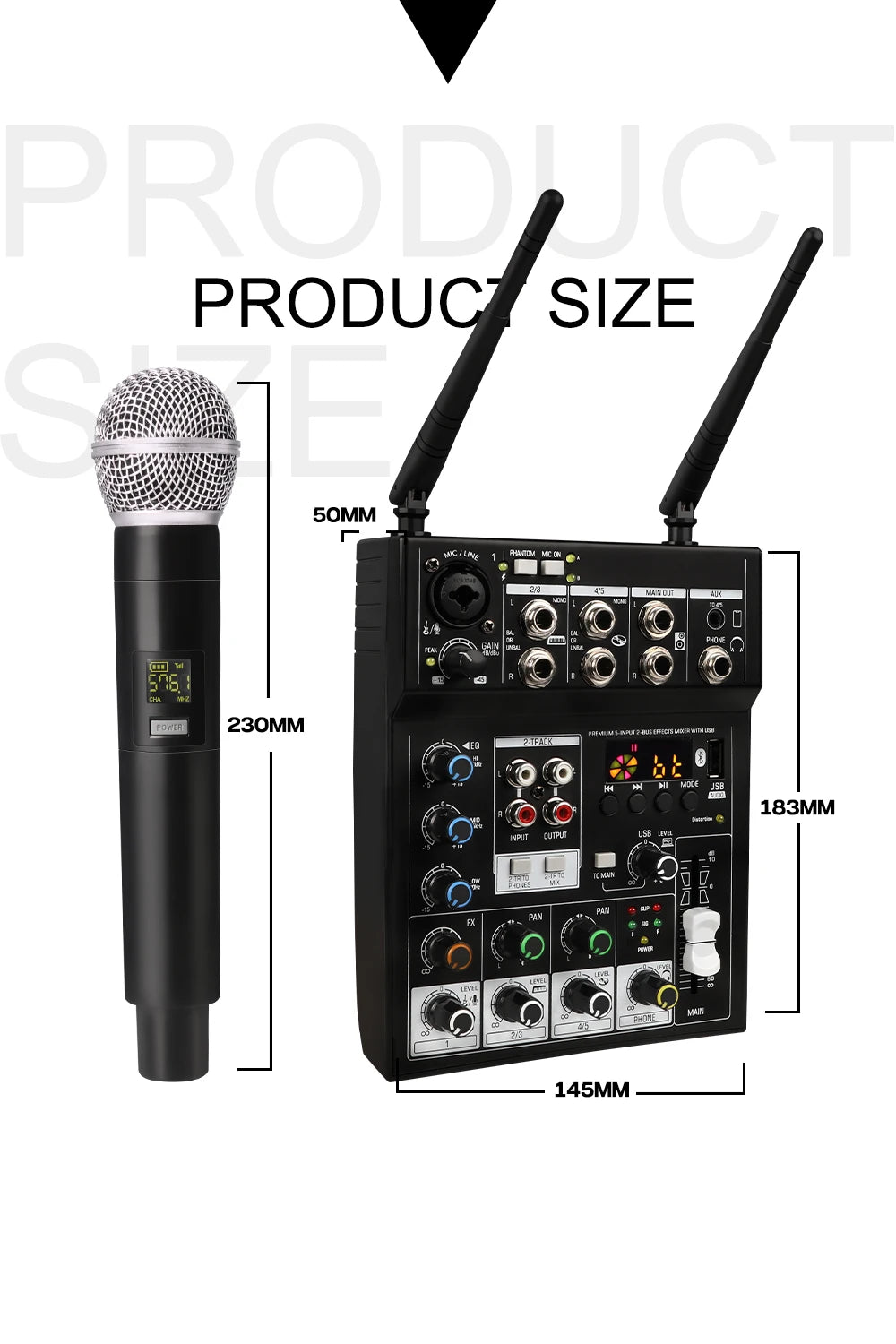 G-MARK STUDIO 4 – Console de Mixage DJ 4 Canaux Bluetooth, 2 Micros Sans Fil UHF, 48V, USB